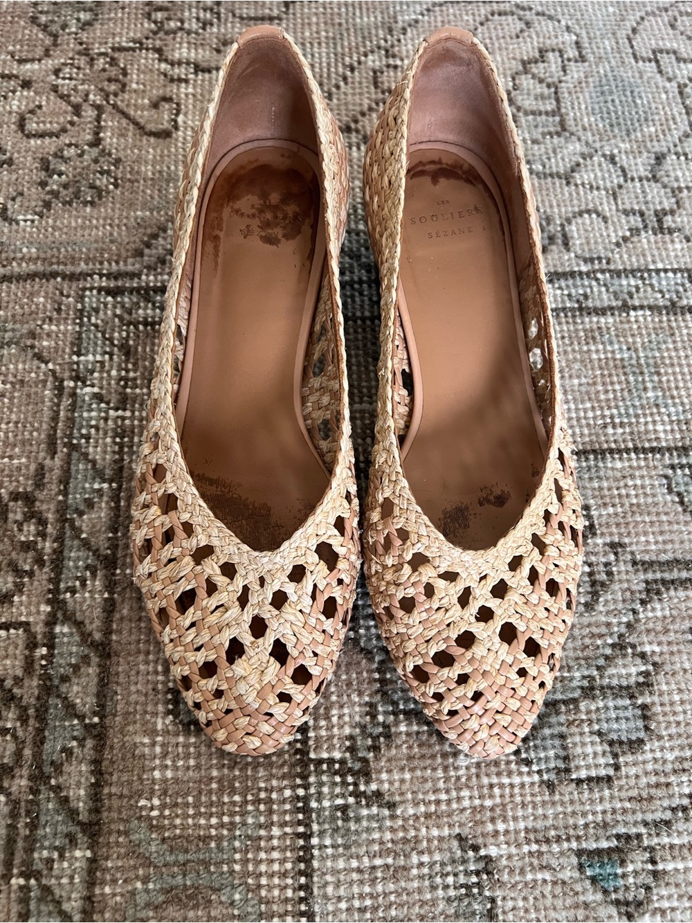 Sezane Anya Natural Woven Low Block Heels 38 - Picture 2 of 6